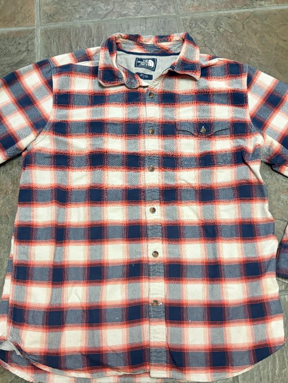 ~~The North Face Men’s Plaid Flannel Button-Up Long Sleeve Size L Blue Gray ***